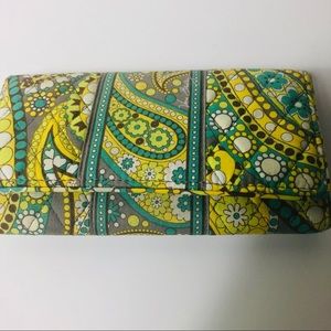 VERA BRADLEY Yellow & mint green paisley print wallet.